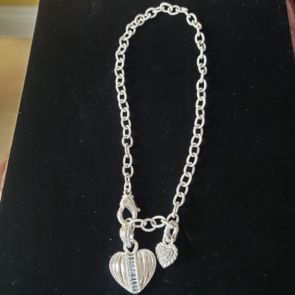 Judith Ripka Sterling Silver Textured Double Heart Necklace